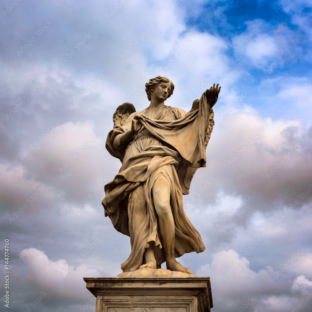 Angel with the Sudarium (Veronica's Veil) on Aelian Bridge in Rome, Italy Angel with the Sudarium (Veronica's Veil) on Aelian Bridge in Rome, Italy