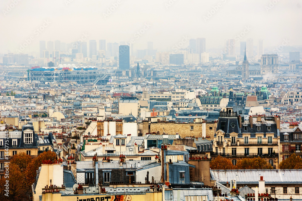 Aerial view of historical buildings in Paris, France