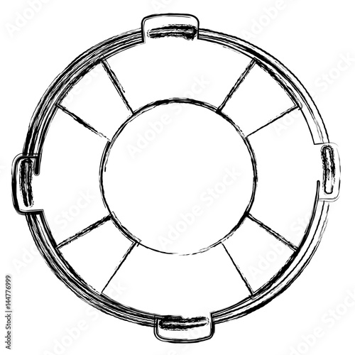 monochrome sketch of flotation hoop with rope vector illustration