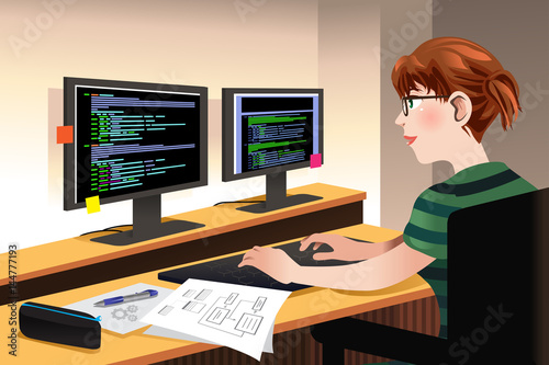 Female Programmer Coding on a Computer