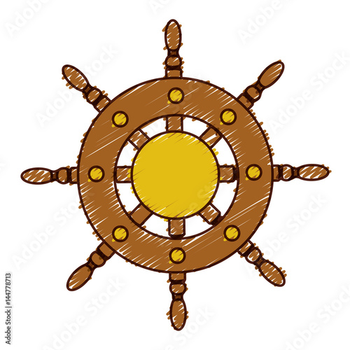 hand colored drawing of boat helm icon vector illustration