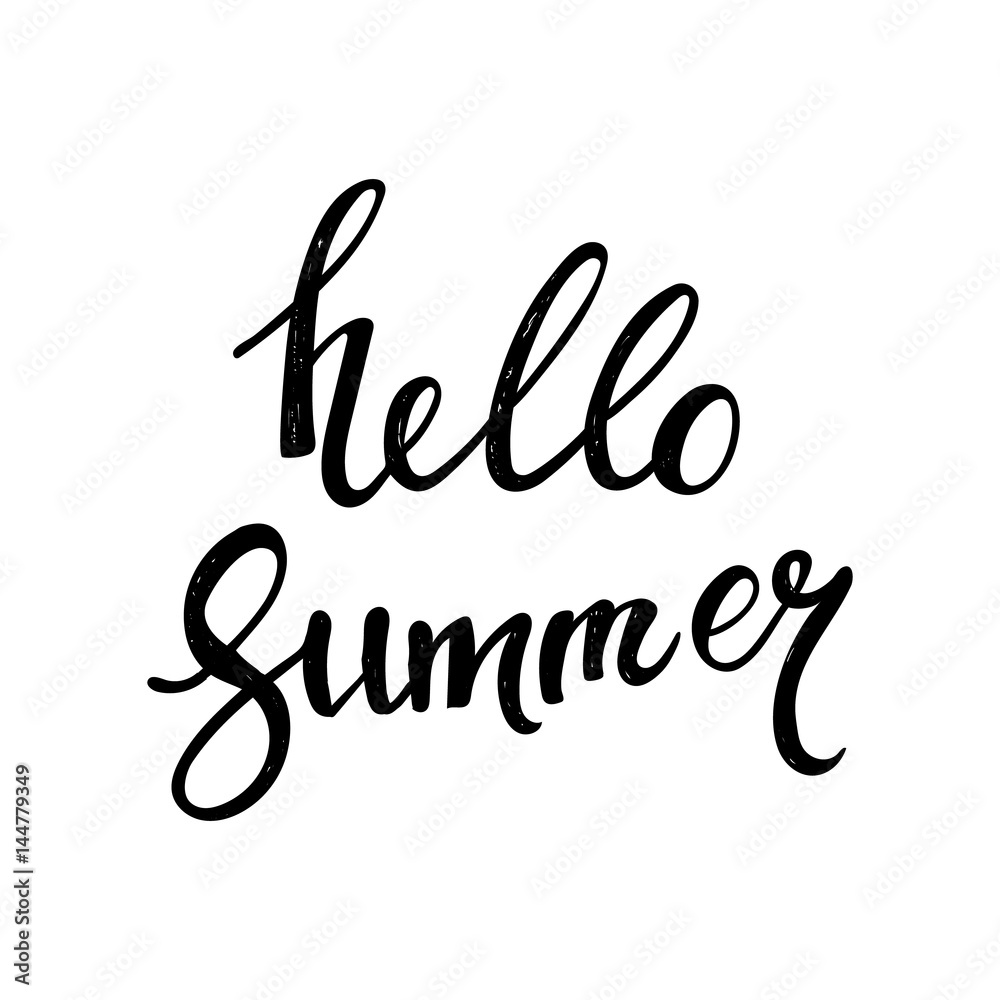 Hello summer hand drawn lettering isolated on white background for your design