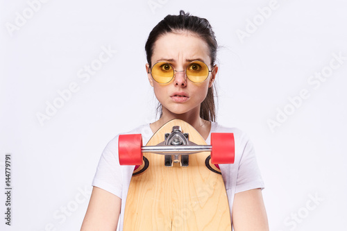 skateboard, sport, woman with glasses photo