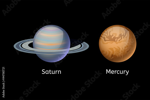 High quality mercury galaxy astronomy saturn planet science globe cosmos star vector illustration.