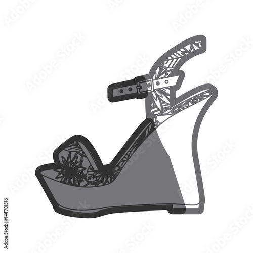 gray thick contour of sandal shoe with platform sole and floral decoration vector illustration