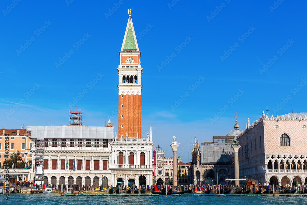 view of the Venetian Campanile from the lagoon