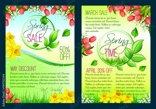 Spring sale floral poster, discount flyer template