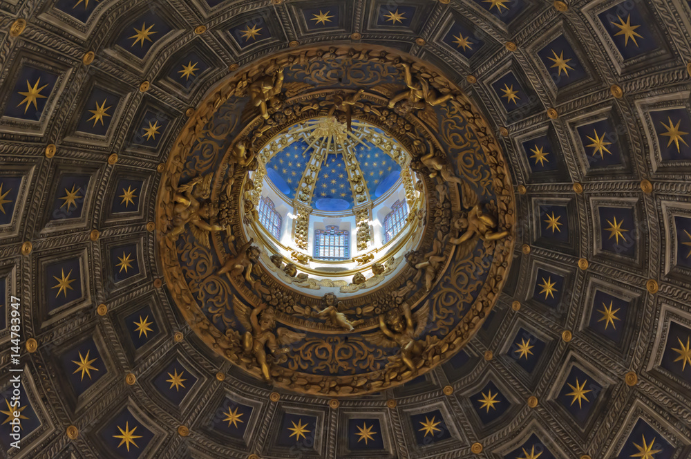 Interior view of the dome of the Cathedral Duomo of Siena, Italy