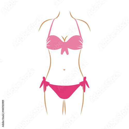 thin contour of woman in two pieces swimsuit in pink color vector illustration