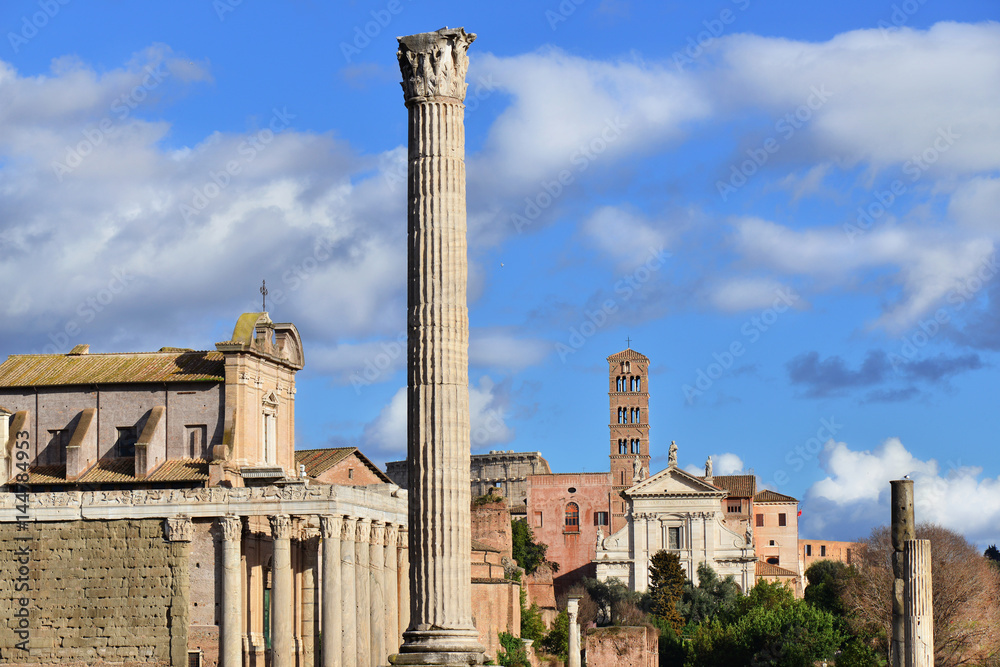 Roman Forum ancient ruins, temples and churches