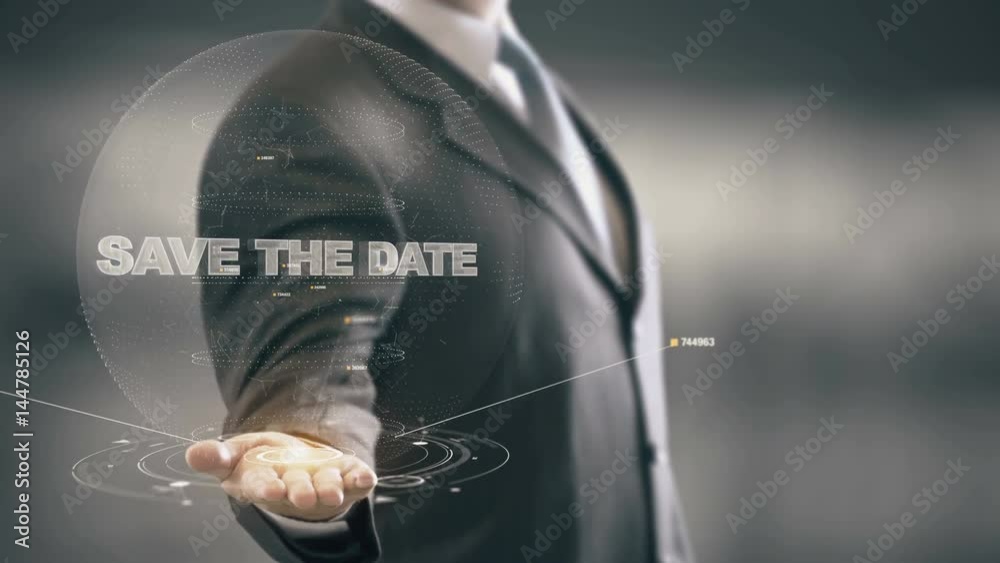 Save The Date with hologram businessman concept