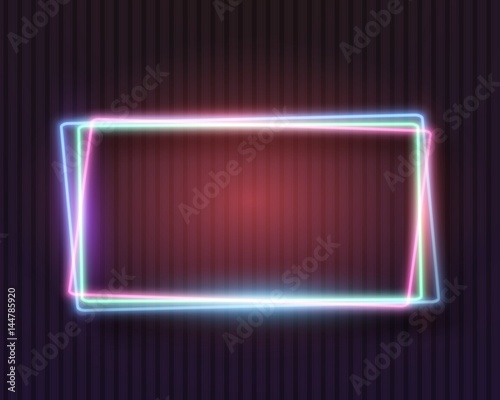 Illustration of Vintage Neon Frame. Realistic Vector Neon Sign Icon. Bar Advertising Retro Glowing Neon Frame Template