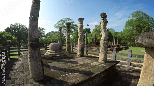 Ancient, Sculpted Columns of Nissanka Latha Mandapaya in Polonnaruwa, Sri Lanka photo