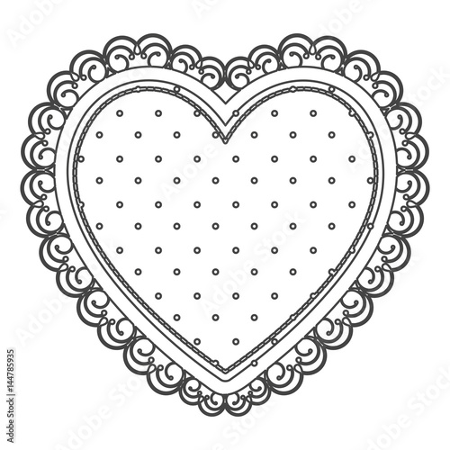 silhouette sketch heart with decorative frame with dots vector illustration