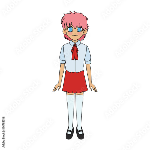 Cute Anime Or Manga School Girl With Pink Hair And Blue Eyes Icon Image Vector Illustration Design Stock Vector Adobe Stock