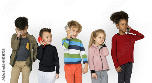 Group of Kids Using Mobile Phone