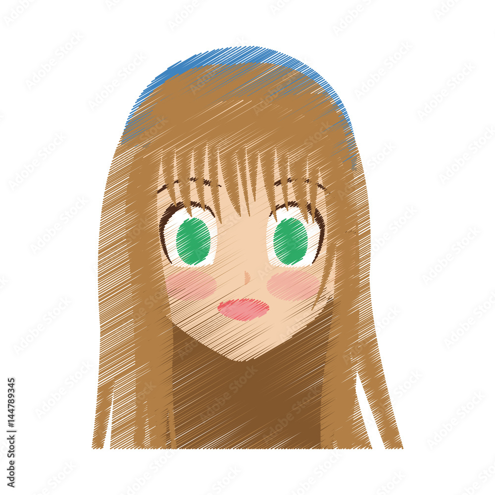 face of cute anime or manga girl with light brown hair and green eyes icon  image vector illustration design Stock Vector | Adobe Stock