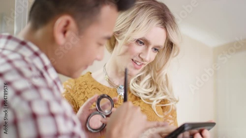  Transvestite man getting ready shares a kiss with his partner