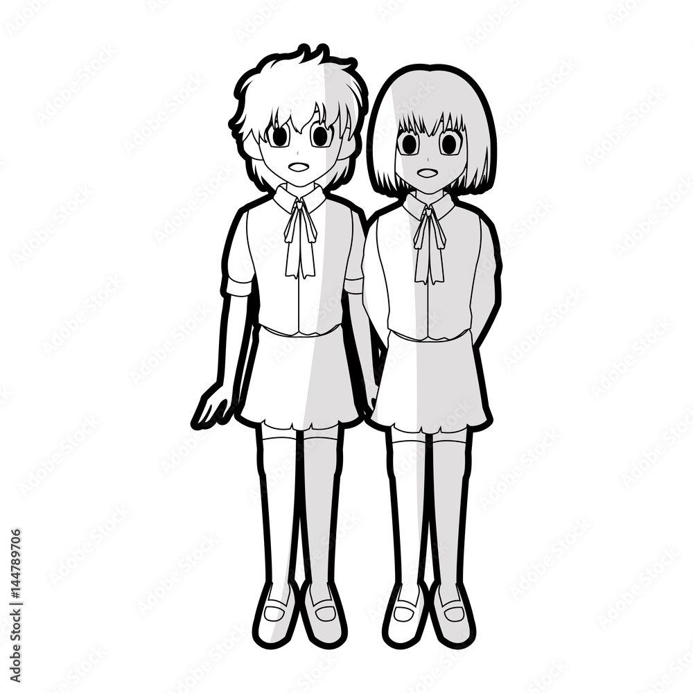 cute young school girls anime or manga icon image vector illustration design cute young school girls anime or manga icon image vector illustration design
