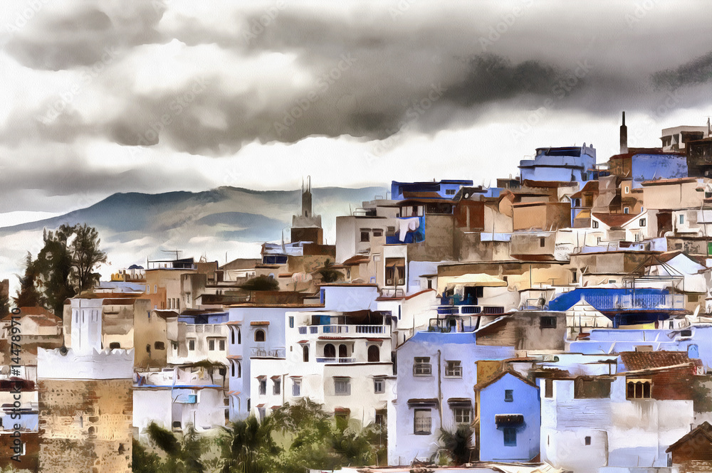 Obraz Kolorowy obraz domów starego miasta Maghrebu