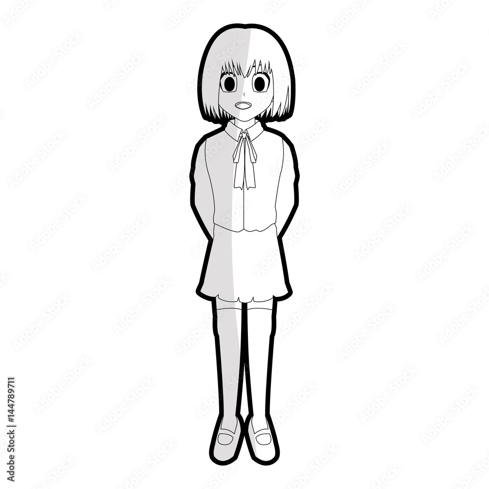 cute young girl with short straight hair wearing school uniform anime or manga icon image vector illustration design cute young girl with short straight hair wearing school uniform anime or manga icon image vector illustration design