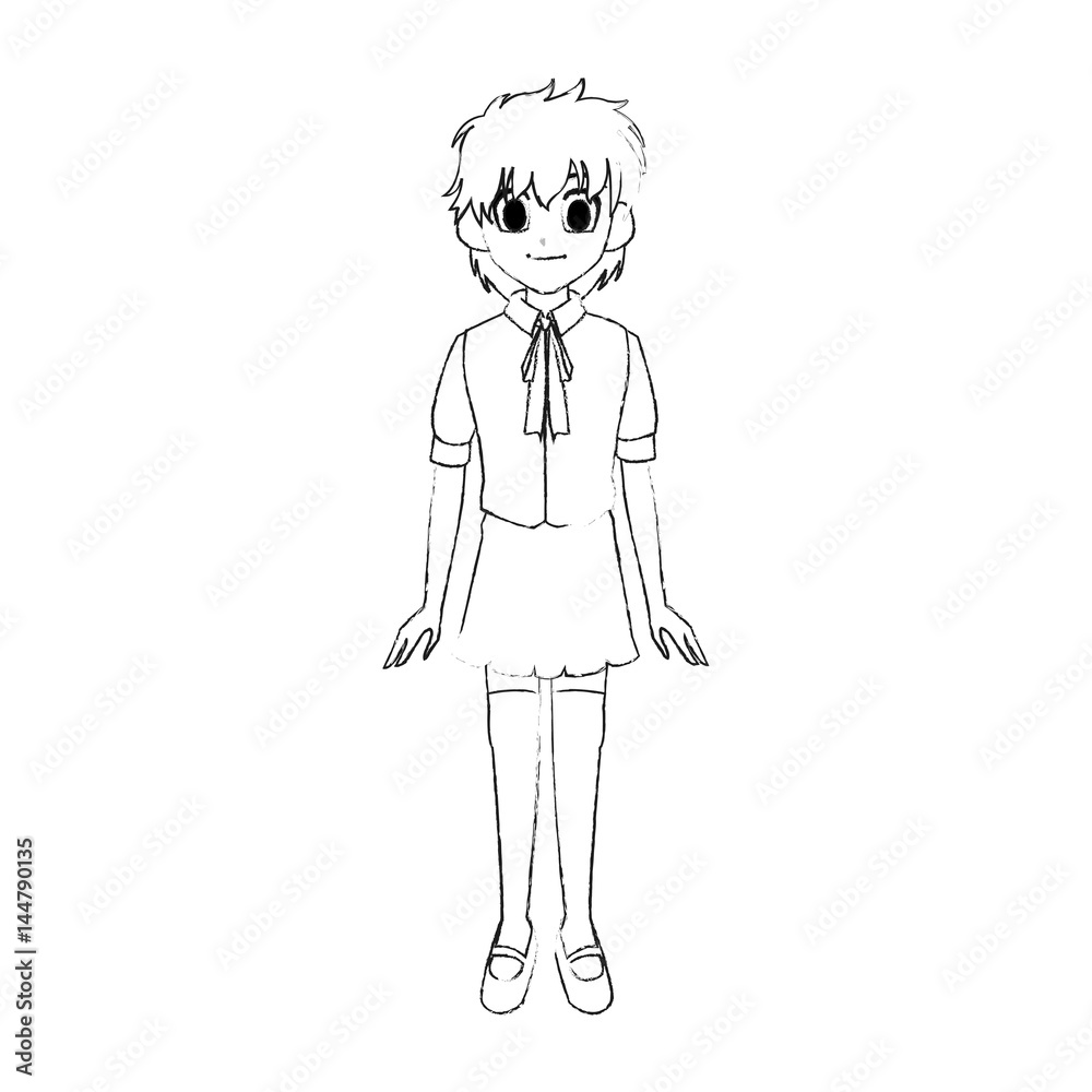 cute young girl with short scruffy hair wearing school uniform anime or manga icon image vector illustration design cute young girl with short scruffy hair wearing school uniform anime or manga icon image vector illustration design