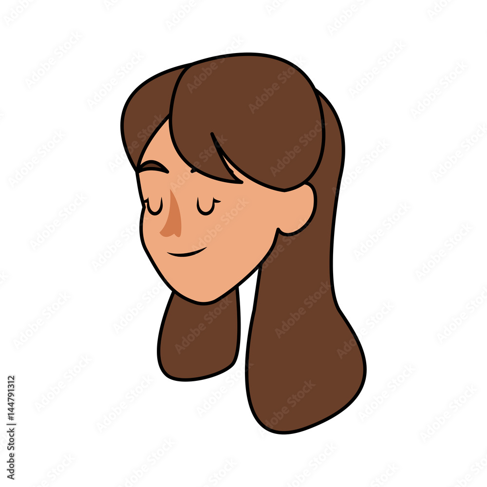 happy woman with closed eyes and long brown hair icon image vector illustration design 