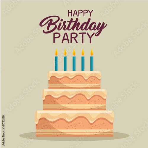 happy birthday cake card vector illustration design