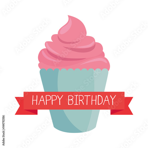 happy birthday cupcake card vector illustration design