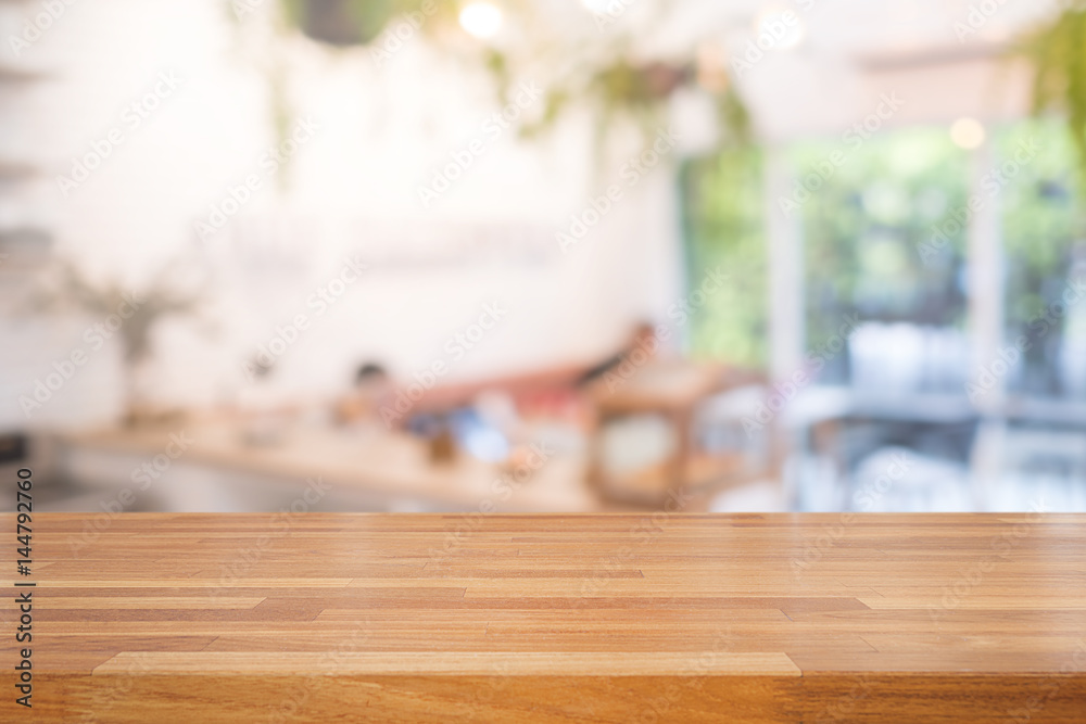 custom made wallpaper toronto digitalEmpty wooden table and blurred people in cafe background, product display