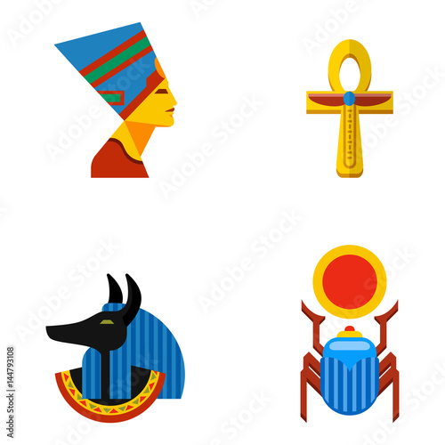 Set of vector flat design egypt travel icons culture ancient elements illustration.