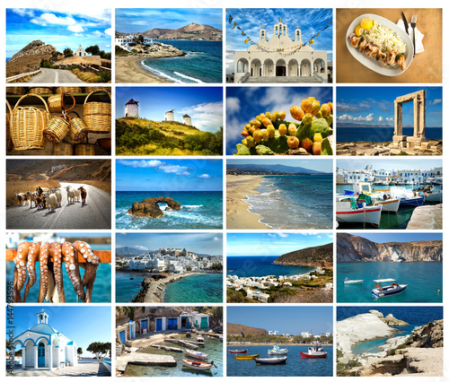 Collage pictures of Cyclades island in Greece