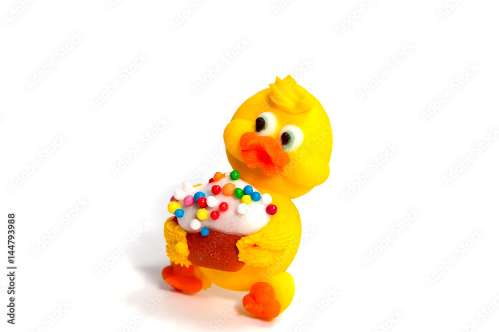 Yellow Easter Chicken decoration on a plain background Yellow Easter Chicken decoration on a plain background