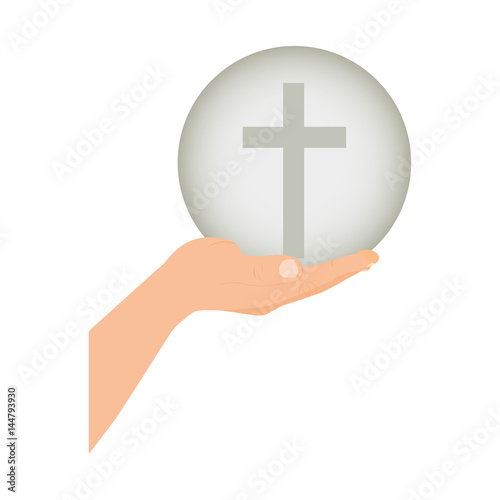 Fototapeta Naklejka Na Ścianę i Meble -  color silhouette of hand extended with sphere with cross symbol vector illustration