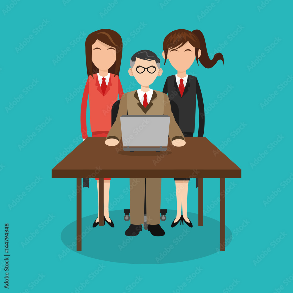 Obraz premium people with computer icon over blue background. human resources concept. colorful design. vector illustration