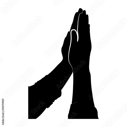black silhouette of hands together for praying vector illustration