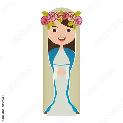 white background of beautiful virgin with crown of roses vector illustration