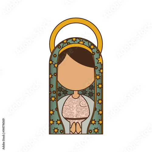 white background of half body faceless virgin of guadalupe vector illustration