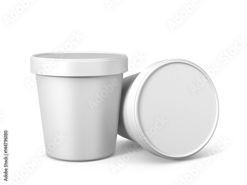 White Ice Cream Tub On Isolated White Background, Realistic Rendering Of Ice Cream Tub, Ready For Design, 3D Illustration