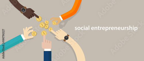 social entrepreneurship concept of business with good impact developing community helping others in need. hands working together as a team