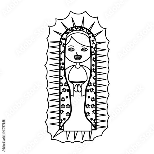 monochrome contour of canvas of pretty virgin of guadalupe vector illustration