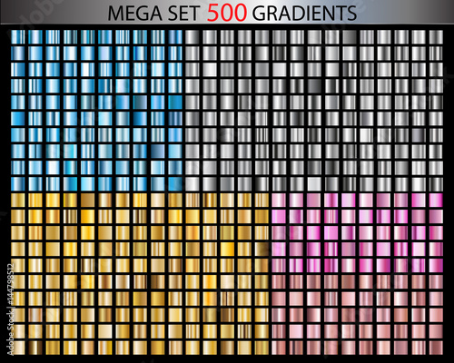 Vector mega set of gold and silver colored gradients. collection metallic and golden gradient illustration.