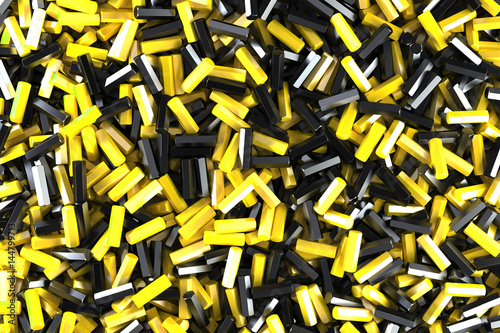 A pile of black and yellow hexagon details