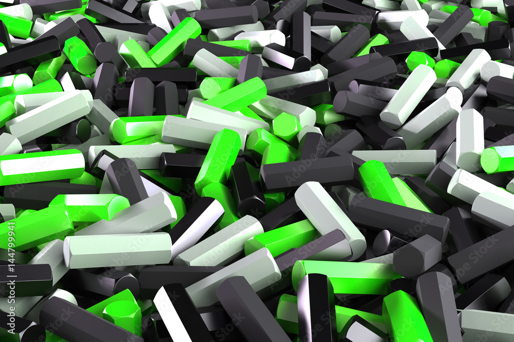 Fototapeta premium A pile of black, white and green hexagon details