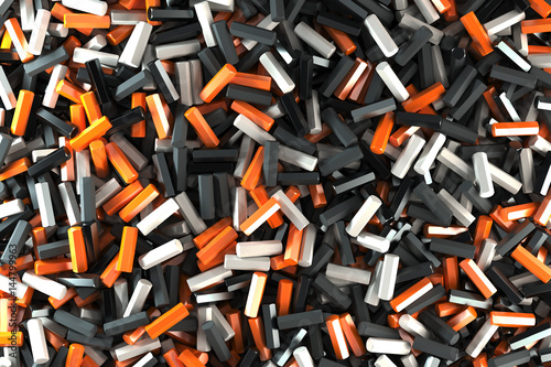 A pile of black, white and orange hexagon details