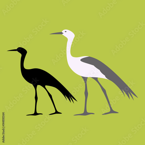 blue Crane Flat style vector illustration black silhouette