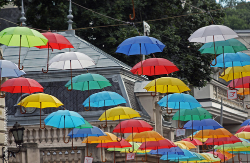 Many colored umbrellas