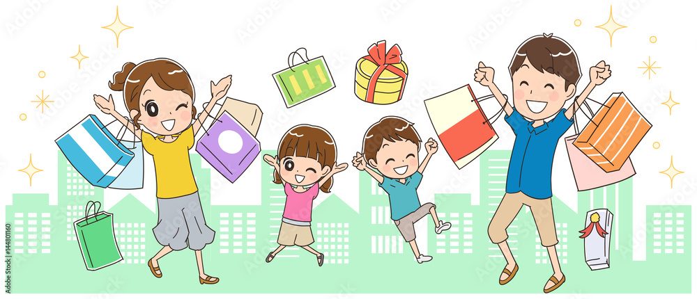 街中で買い物する家族のイラスト 夏 Stock Vector Adobe Stock 街中で買い物する家族のイラスト 夏 Stock Vector Adobe Stock