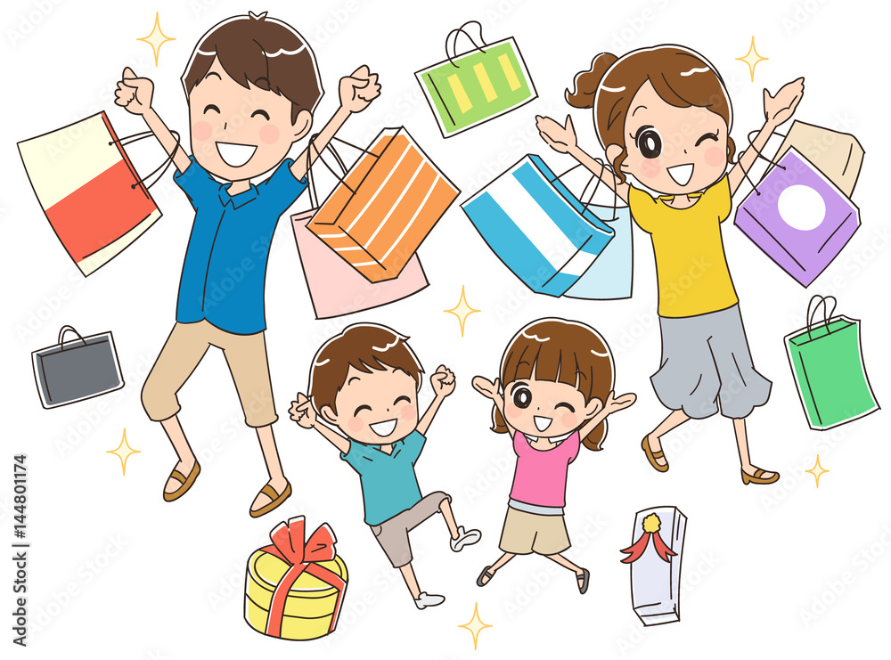 買い物する家族のイラスト 夏 Stock Vector Adobe Stock