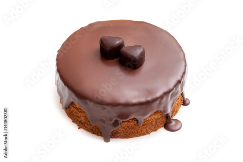 Obraz na płótnie Chocolate ganache cake pound on white background isolated with copy space w salonie